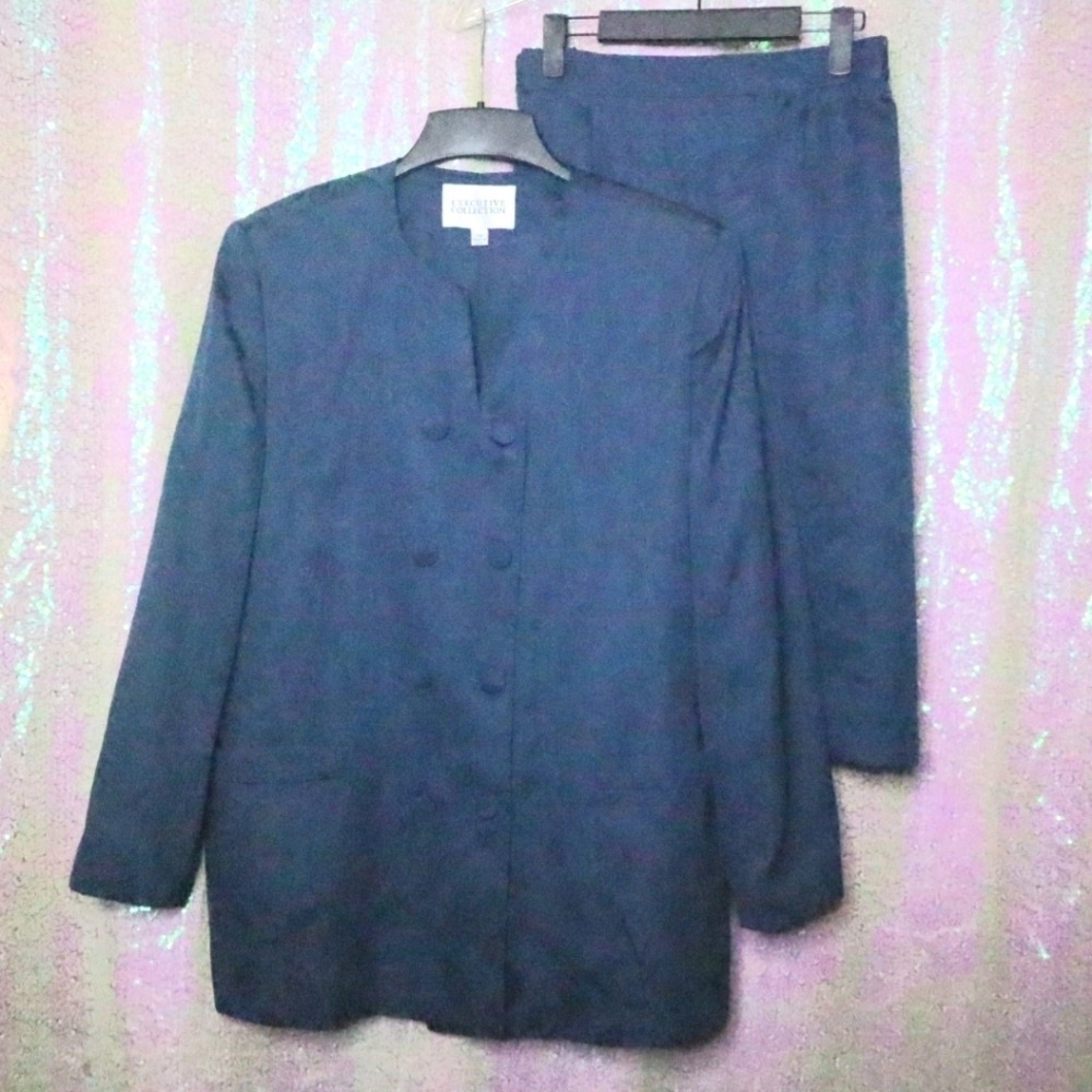 Teal Skirt Suit 20W Executive Collection Women Vintage 80s Brocade Paisley Suit